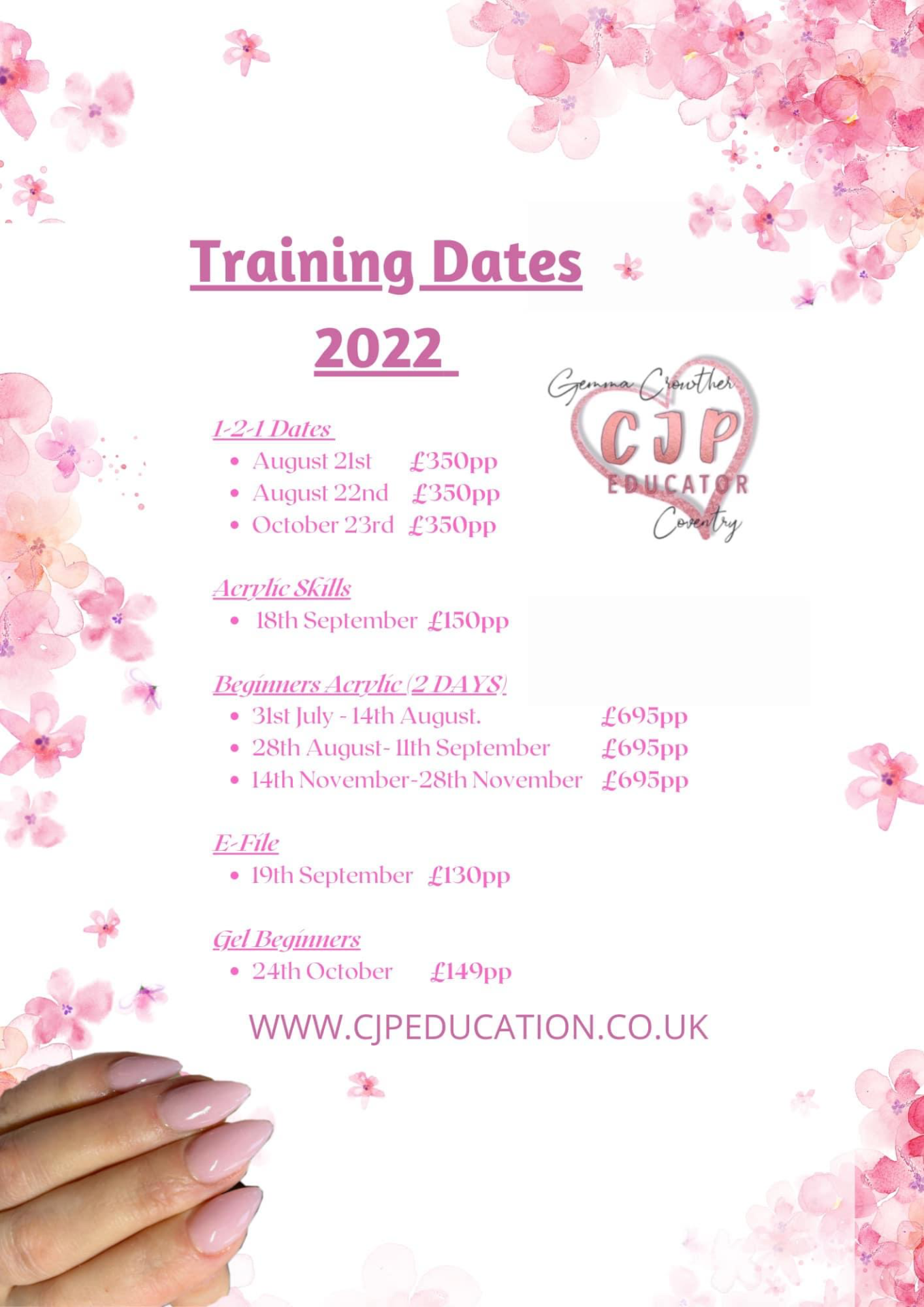 Gemma Crowther Nail Training Course Dates 2022