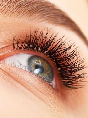 Woman eye with long eyelashes. Eyelash extension